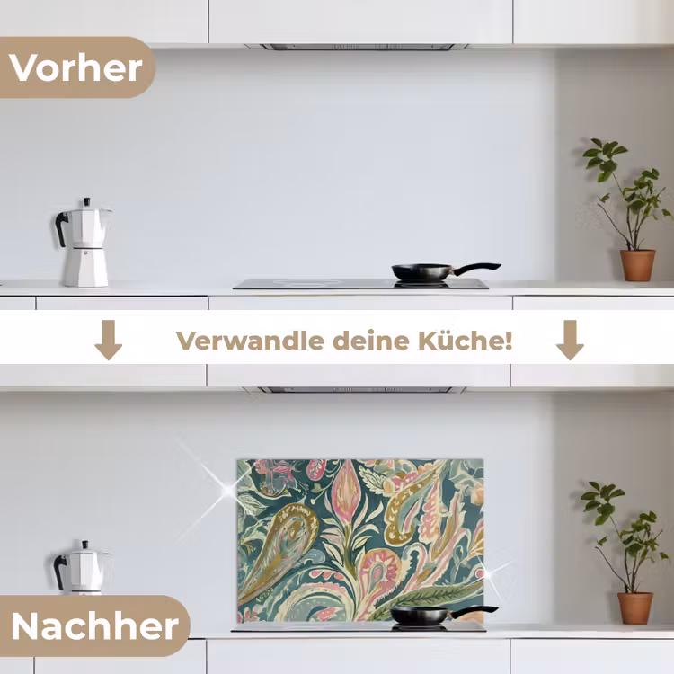 Patroon - Kleurrijk - Sierlijk - Groen keuken achterwand spatscherm klein -voor_na_DE