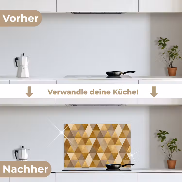 Geometrisch - Driehoek - Goud keuken achterwand spatscherm klein 900 -voor_na_DE
