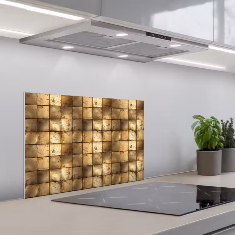 Geometrisch - Tegels - Goud keuken achterwand spatscherm klein 900 -3d_schuin