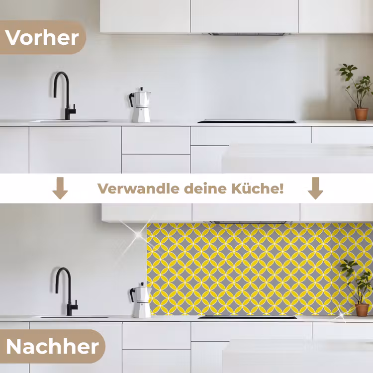 Geometrisch - Cirkels - Modern - Grijs - Geel keuken achterwand 2 middel 871 -voor-na_DE