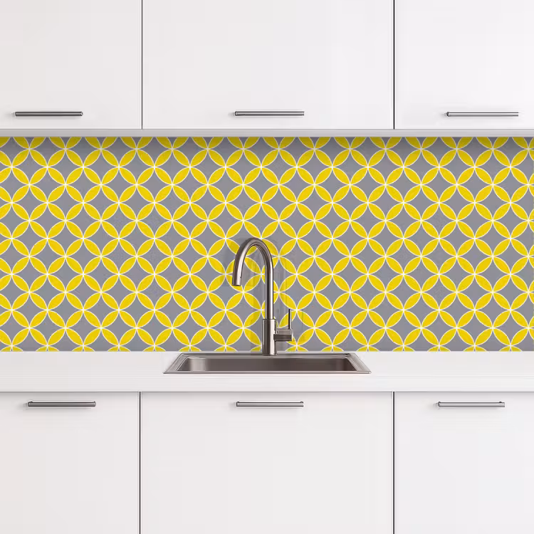 Geometrisch - Cirkels - Modern - Grijs - Geel keuken achterwand 2 middel 871 -3d