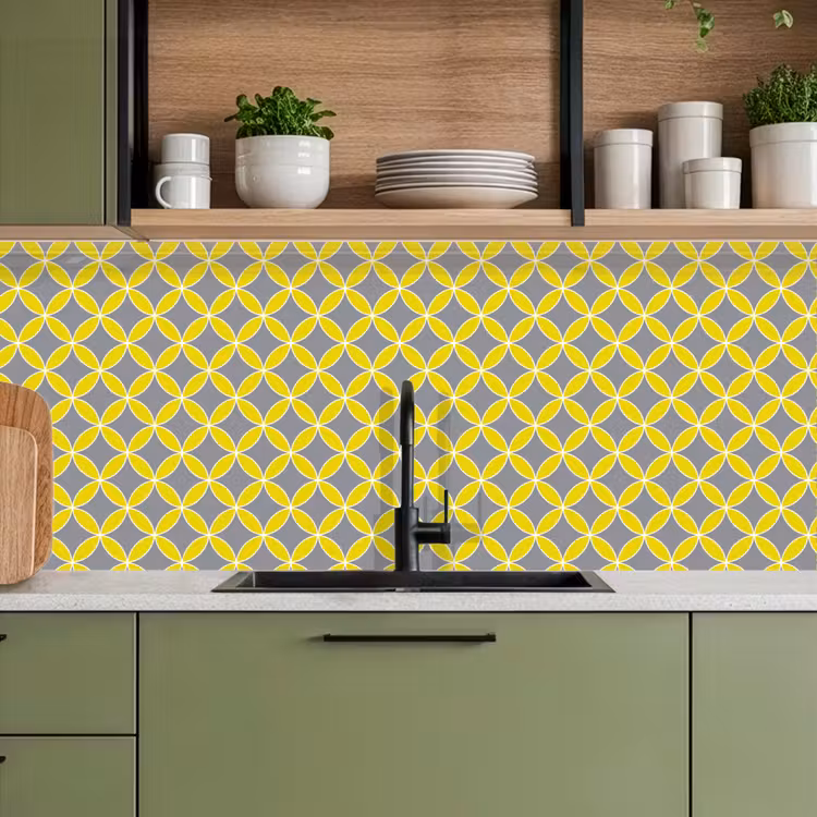 Geometrisch - Cirkels - Modern - Grijs - Geel keuken achterwand 2 middel 871 -sfeer3