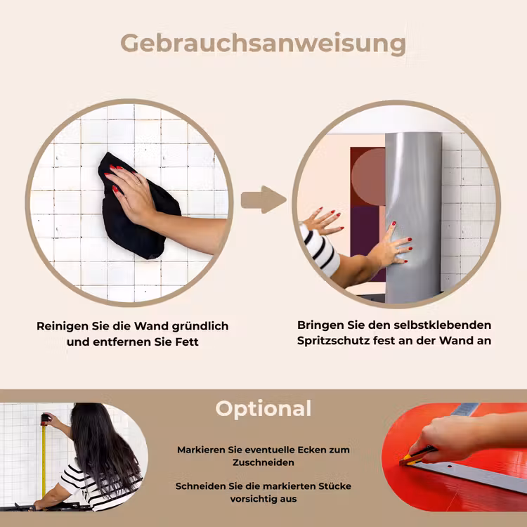 Geometrisch - Cirkels - Rood keuken achterwand spatscherm klein -gebruiksaanwijzing_DE