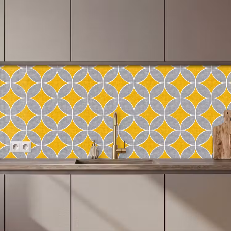 Geometrisch - Cirkels - Textuur - Grijs - Geel keuken achterwand 2 middel 871 zz_3dshopping