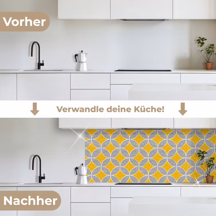 Geometrisch - Cirkels - Textuur - Grijs - Geel keuken achterwand 2 middel 871 -voor-na_DE