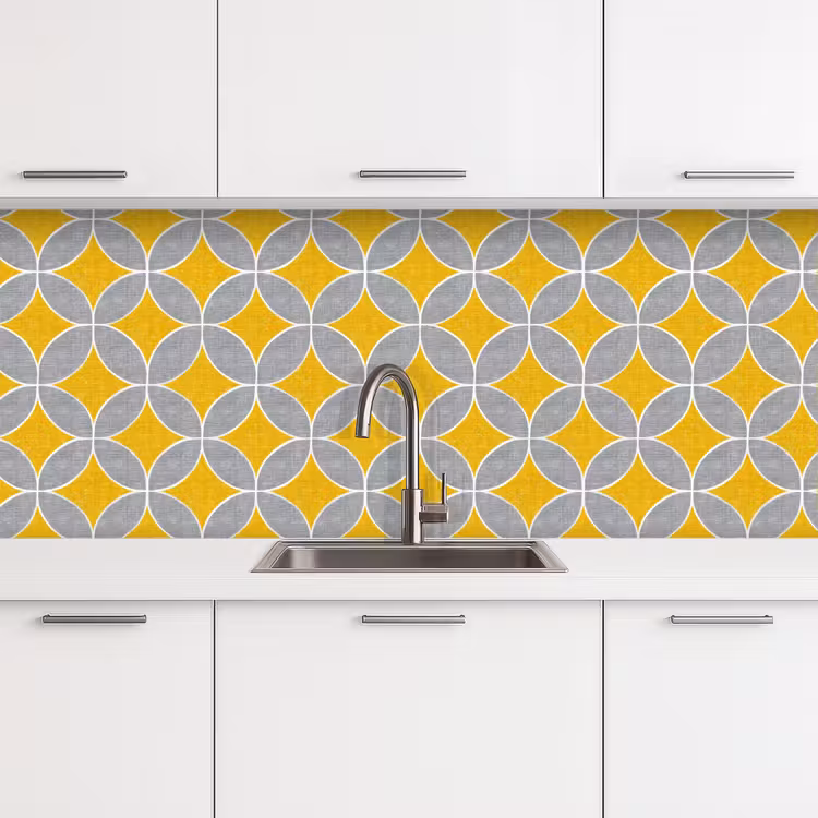 Geometrisch - Cirkels - Textuur - Grijs - Geel keuken achterwand 2 middel 871 -3d