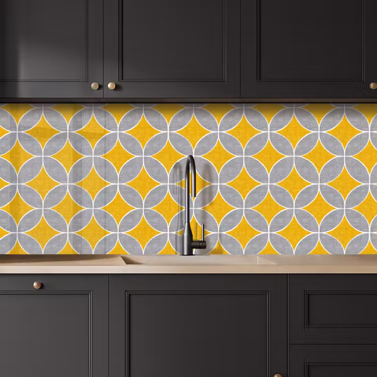 Geometrisch - Cirkels - Textuur - Grijs - Geel keuken achterwand 2 middel 871 -sfeer1