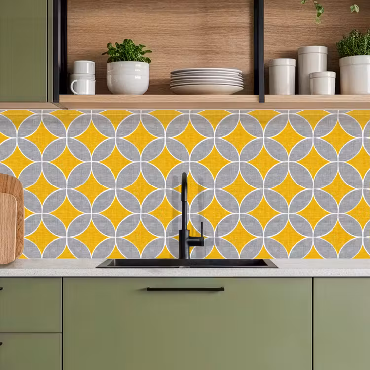 Geometrisch - Cirkels - Textuur - Grijs - Geel keuken achterwand 2 middel 871 -sfeer3