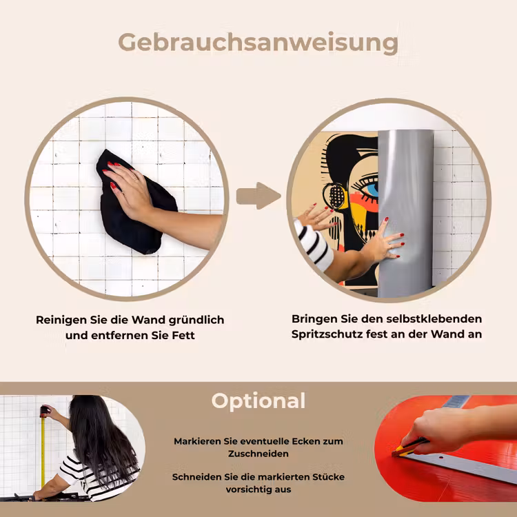Geometrisch - Felle kleuren - Kubistische stijl keuken achterwand spatscherm klein -gebruiksaanwijzing_DE