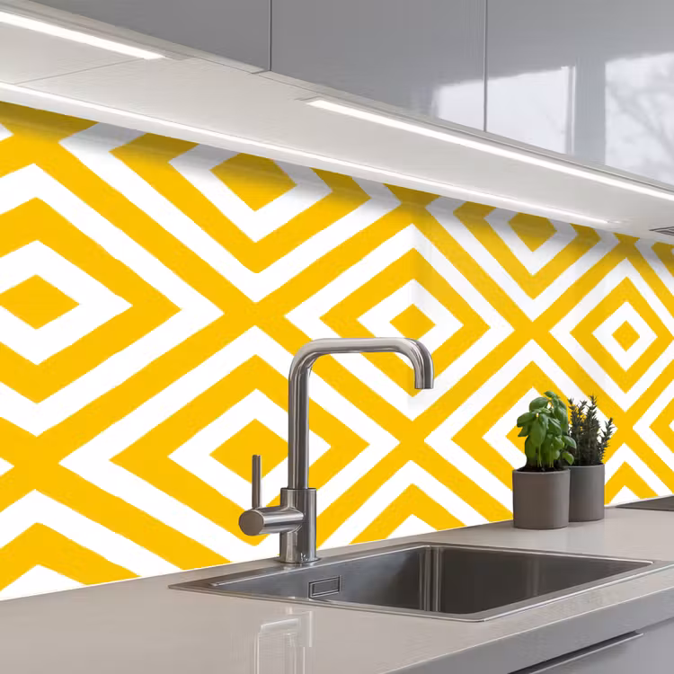 Geometrisch - Lijnen - Modern - Geel - Wit keuken achterwand 2 middel 871 -3d_schuin