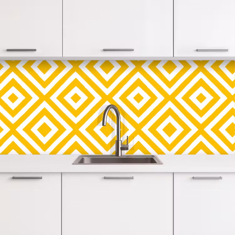 Geometrisch - Lijnen - Modern - Geel - Wit keuken achterwand 2 middel 871 -3d