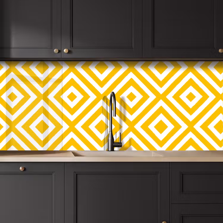 Geometrisch - Lijnen - Modern - Geel - Wit keuken achterwand 2 middel 871 -sfeer1