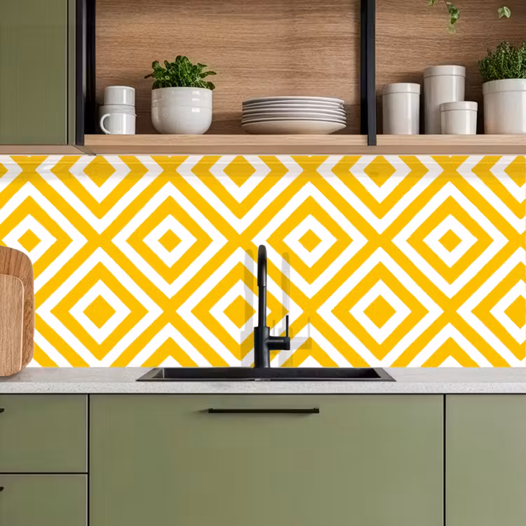 Geometrisch - Lijnen - Modern - Geel - Wit keuken achterwand 2 middel 871 -sfeer3