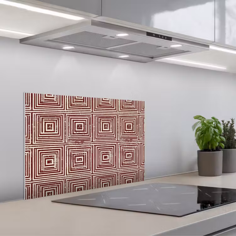 Geometrisch - Patroon - Rood keuken achterwand spatscherm klein 900 -3d_schuin