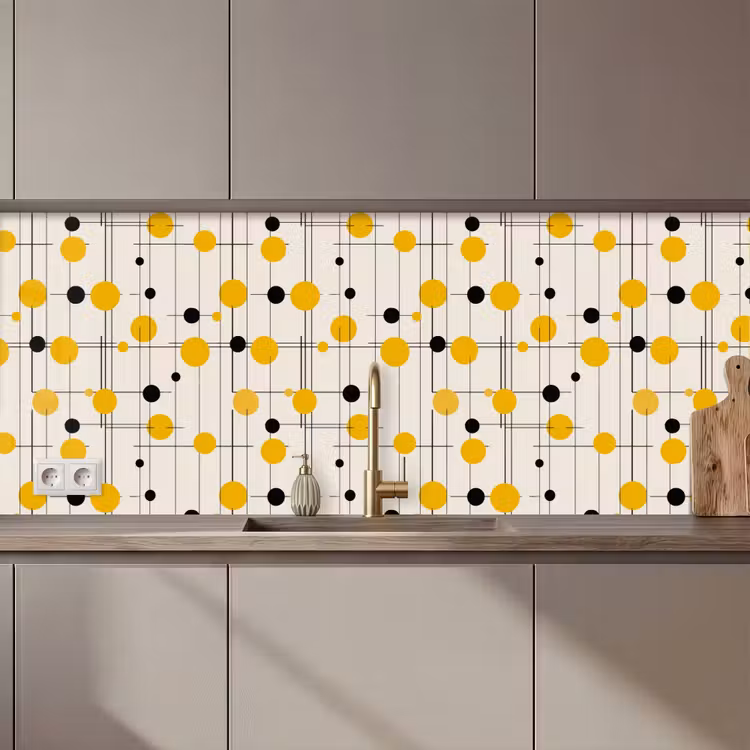 Geometrisch - Retro - Lijnen - Okergeel - Zwart keuken achterwand 2 middel 871 zz_3dshopping