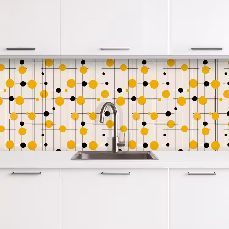 Geometrisch - Retro - Lijnen - Okergeel - Zwart keuken achterwand 2 middel 871 -3d
