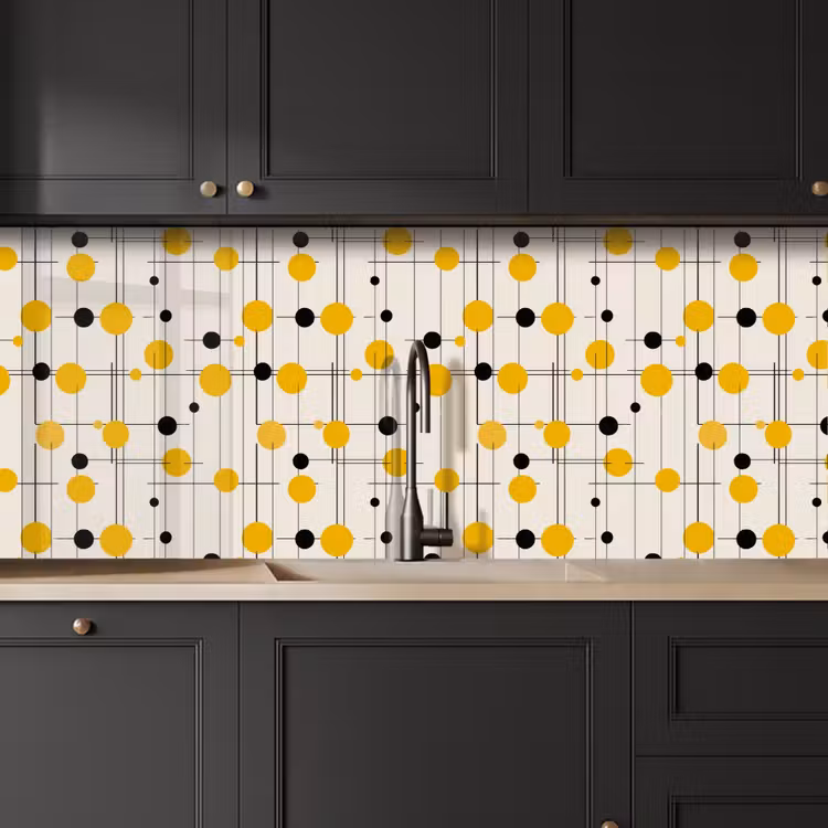 Geometrisch - Retro - Lijnen - Okergeel - Zwart keuken achterwand 2 middel 871 -sfeer1
