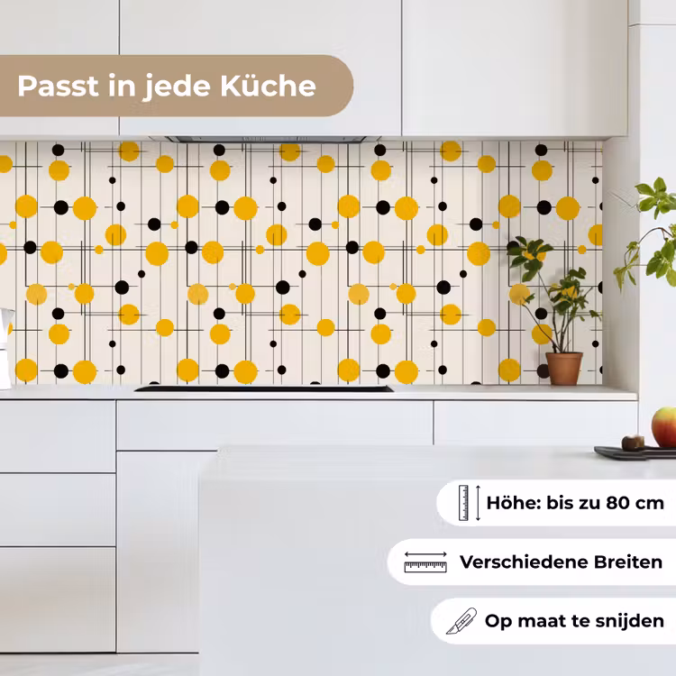 Geometrisch - Retro - Lijnen - Okergeel - Zwart keuken achterwand 2 middel 871 -sfeer4_DE