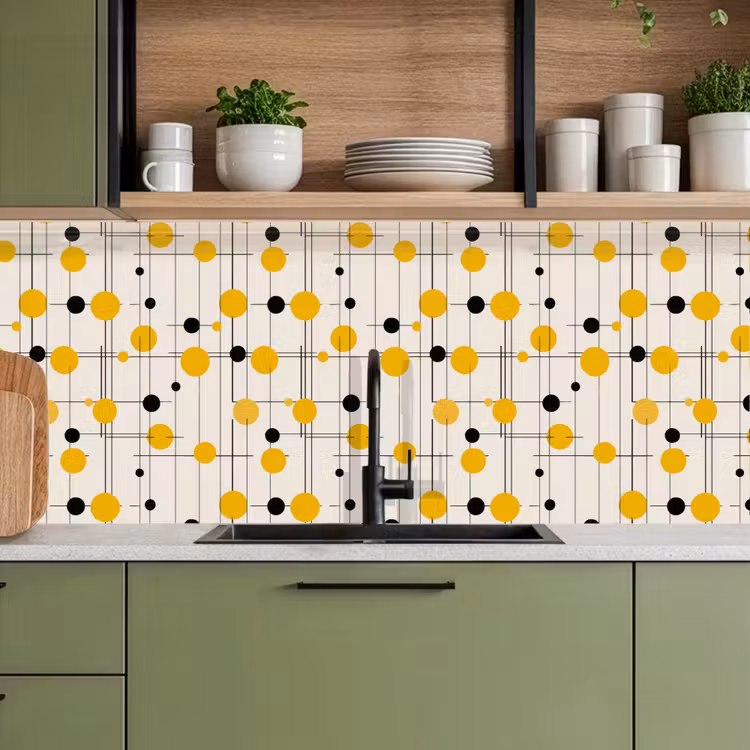 Geometrisch - Retro - Lijnen - Okergeel - Zwart keuken achterwand 2 middel 871 -sfeer3