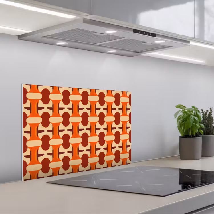 Geometrisch - Retro - Oranje keuken achterwand spatscherm klein 900 -3d_schuin