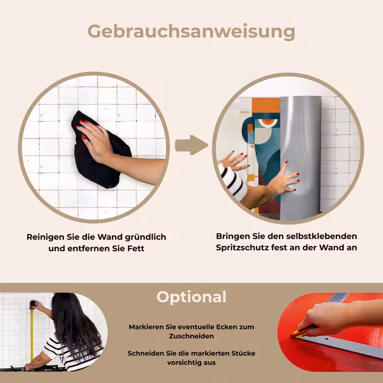 Geometrisch - Strakke vormen - Kleurrijk keuken achterwand spatscherm klein -gebruiksaanwijzing_DE