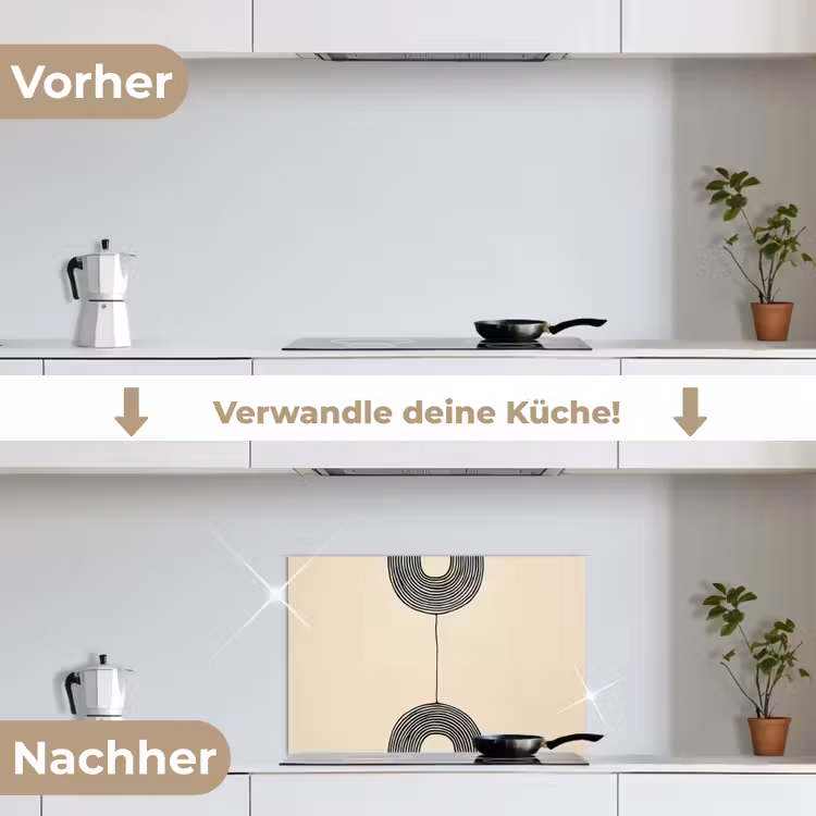 Geometrische bogen - Minimalistisch - Symmetrisch keuken achterwand spatscherm klein -voor_na_DE