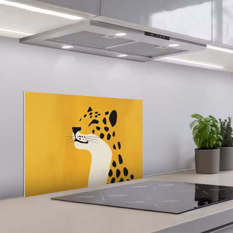 Cheetah - Illustratie - Geel keuken achterwand spatscherm klein -3d_schuin