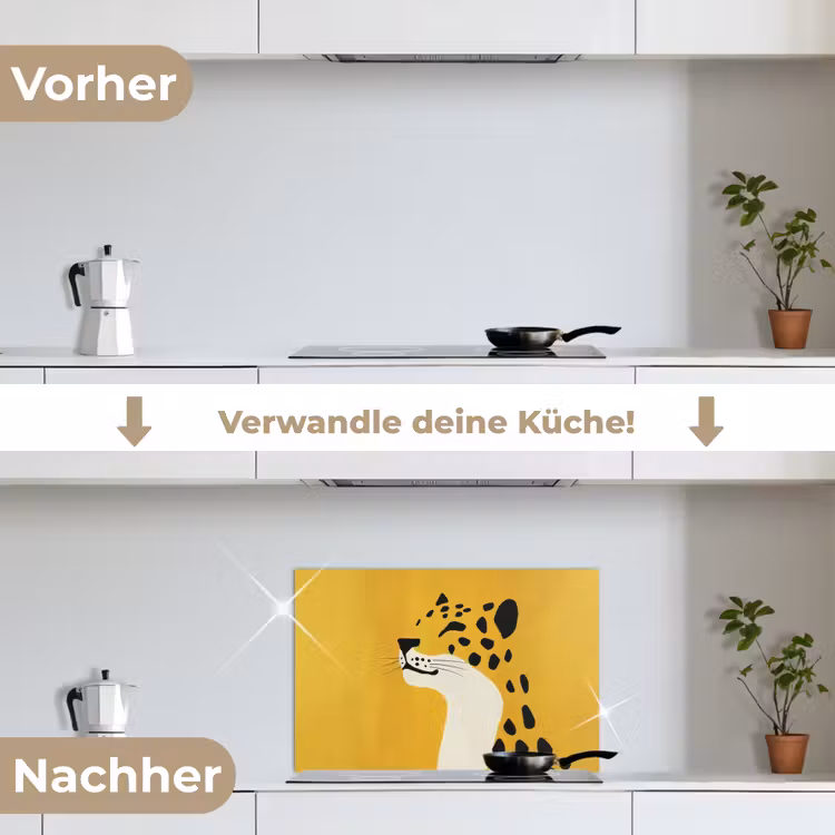 Cheetah - Illustratie - Geel keuken achterwand spatscherm klein -voor_na_DE