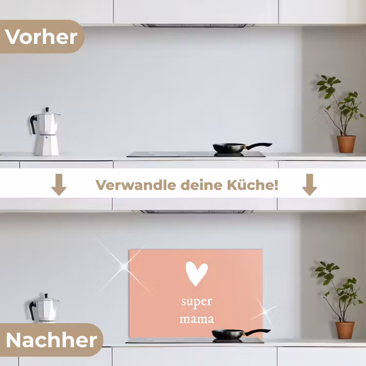 Presentje voor Moederdag super mama lichtroze/wit keuken achterwand spatscherm klein -voor_na_DE