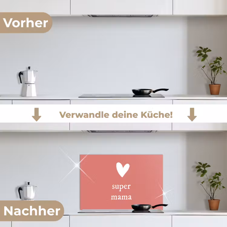 Presentje voor Moederdag super mama roze/wit keuken achterwand spatscherm klein -voor_na_DE