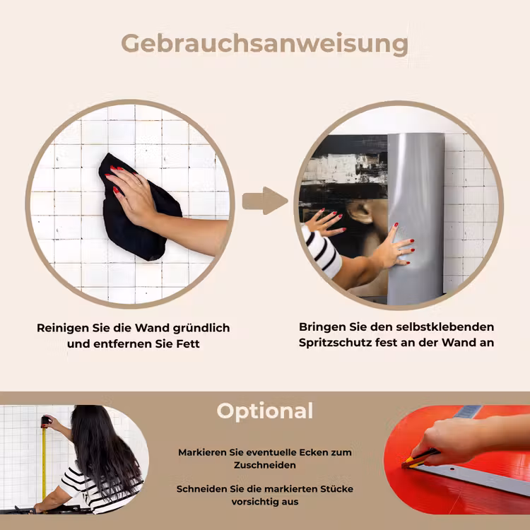 Gezicht - Vrouw - Zwart - Abstract keuken achterwand spatscherm klein -gebruiksaanwijzing_DE