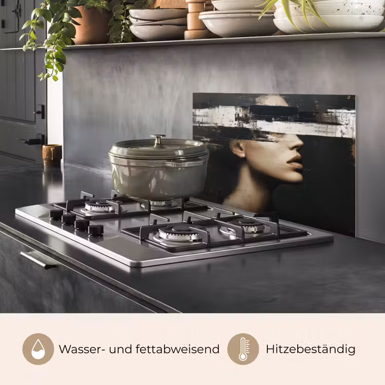Gezicht - Vrouw - Zwart - Abstract keuken achterwand spatscherm klein -usp_DE