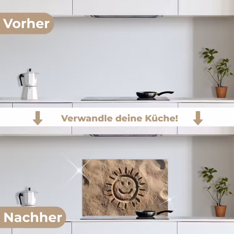 Gezichtje - Zon - Zand - Getekend keuken achterwand spatscherm klein -voor_na_DE