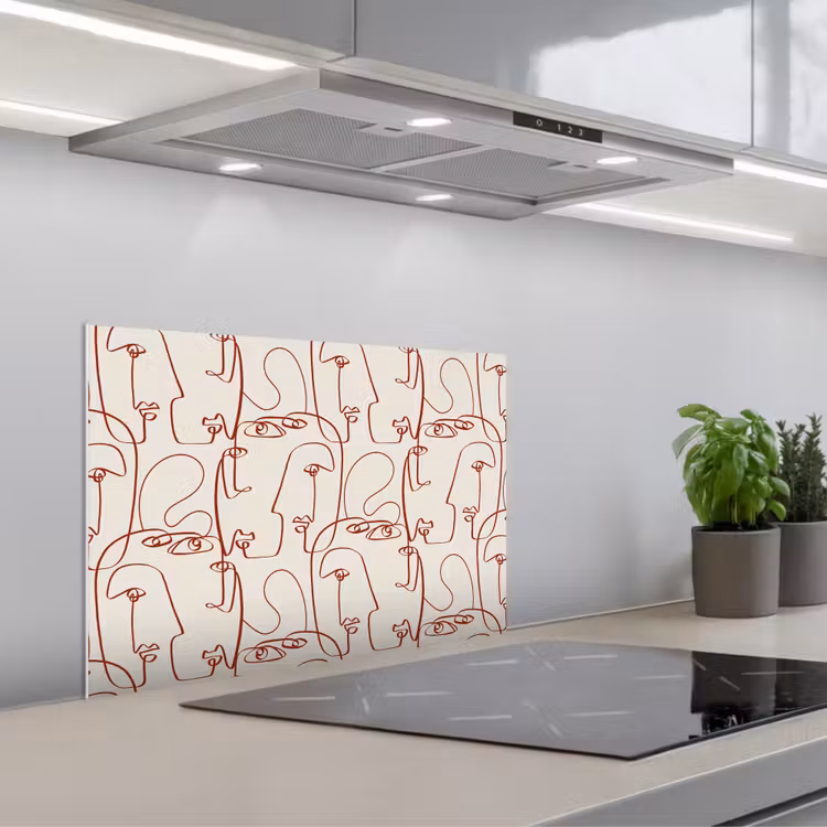 Gezichten - Abstract - Rood - Beige keuken achterwand spatscherm klein 900 -3d_schuin