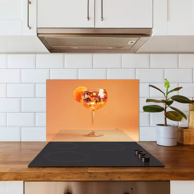 Drank - Oranje - Glitter - Disco keuken achterwand spatscherm klein -sfeer2