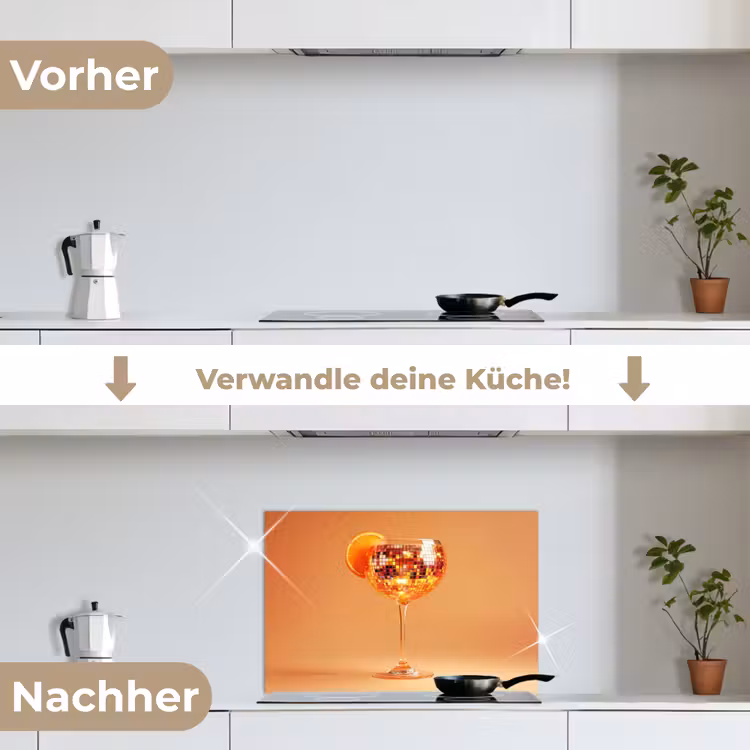 Drank - Oranje - Glitter - Disco keuken achterwand spatscherm klein -voor_na_DE