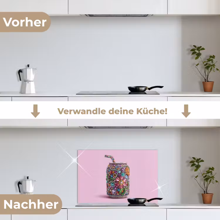 Frisdrankblikje - Bloemenpatroon - Edelstenen - Kleurrijk keuken achterwand spatscherm klein -voor_na_DE