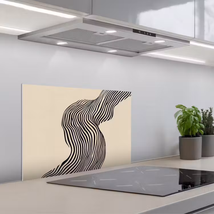 Golvend - Lijnen - Abstract - Silhouet keuken achterwand spatscherm klein -3d_schuin