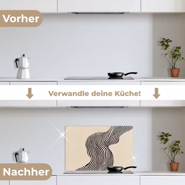Golvend - Lijnen - Abstract - Silhouet keuken achterwand spatscherm klein -voor_na_DE
