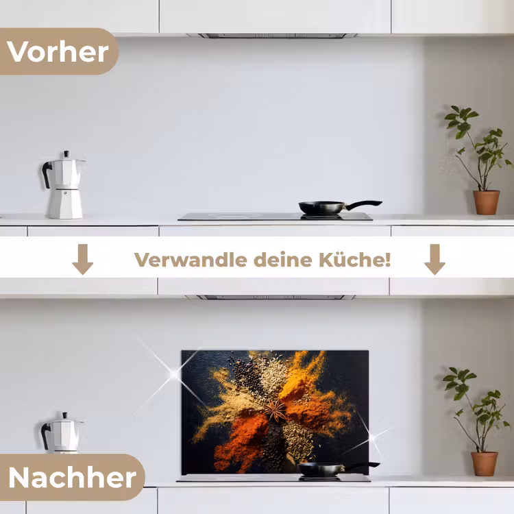 Specerijen - Explosie - Oranje keuken achterwand spatscherm klein -voor_na_DE