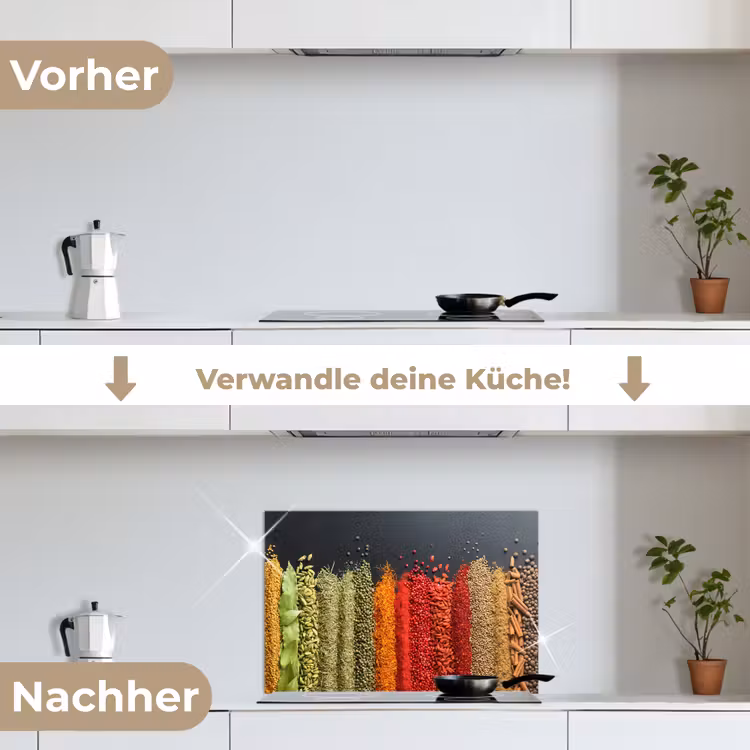 Specerijen - Kruiden - Banen - Regenboog keuken achterwand spatscherm klein -voor_na_DE
