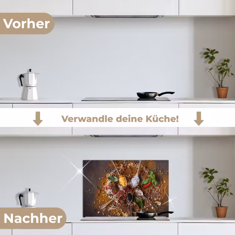 Specerijen - Kruiden - Lepels - Zout - Bruin - Keuken keuken achterwand spatscherm klein -voor_na_DE
