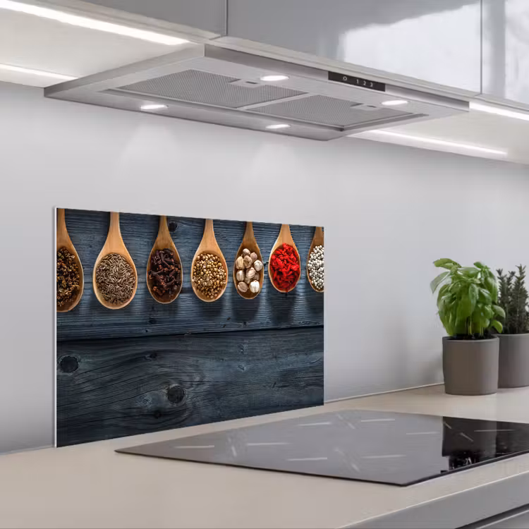 Kruiden - Lepels - Hout - Keuken - Specerijen - Industrieel keuken achterwand spatscherm klein -3d_schuin