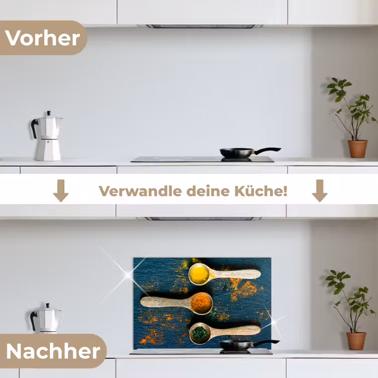 Specerijen - Lepel - Kruiden - Bruin - Geel - Groen keuken achterwand spatscherm klein -voor_na_DE