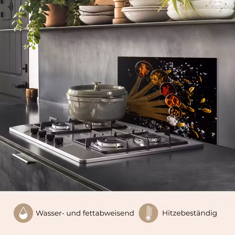 Kruiden - Lepels - Zout - Specerijen - Zwart keuken achterwand spatscherm klein -usp_DE