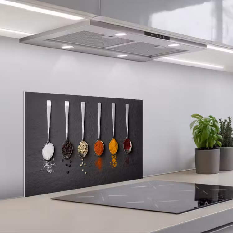 Specerijen - Lepels - Tafel - Rustiek - Kruiden keuken achterwand spatscherm klein -3d_schuin