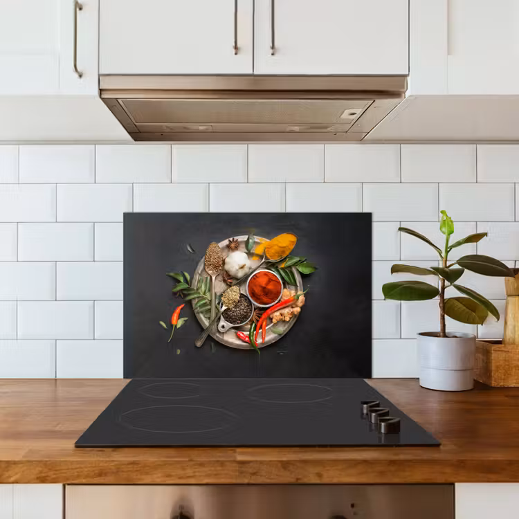 Kruiden - Bord - Peper - Zwart - Lepels - Zilver keuken achterwand spatscherm klein -sfeer2