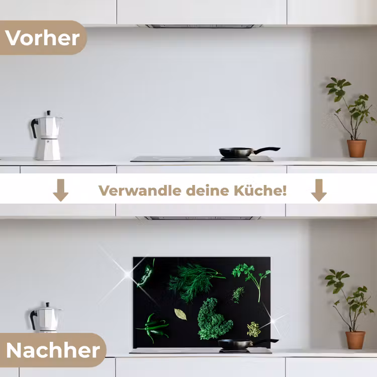 Specerijen en kruiden op zwarte achtergrond keuken achterwand spatscherm klein -voor_na_DE