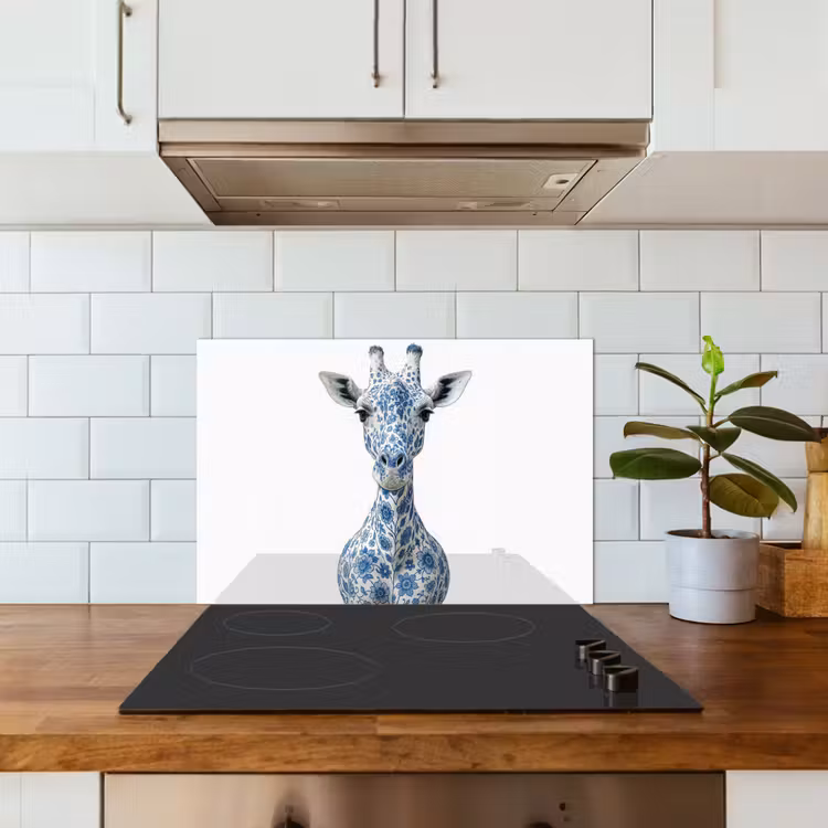 Giraffe - Delfts blauw - Dieren - Minimalistisch keuken achterwand spatscherm klein -sfeer2
