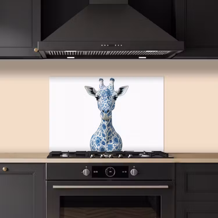 Giraffe - Delfts blauw - Dieren - Minimalistisch keuken achterwand spatscherm klein -sfeer1